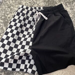 White and Black Checked Vans Type Multi Use shorts for water or work out, Newish